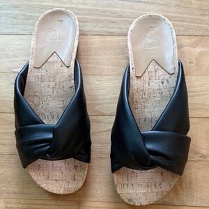 Black Leather Slide Sandals